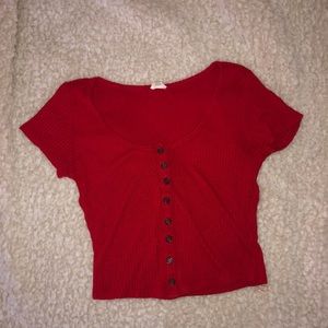 bright red button up short sleeve